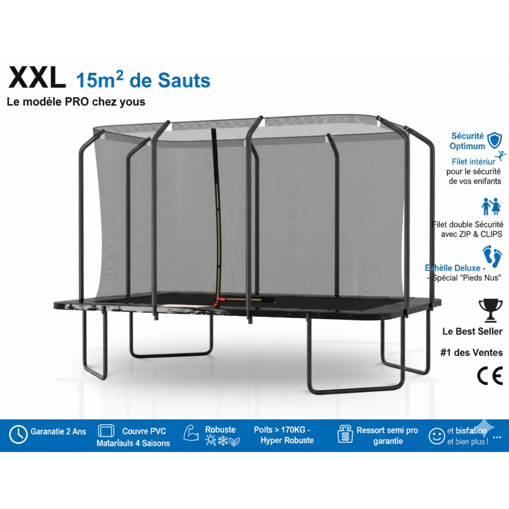 Trampoline Semi Pro - Rectangle XXXL 17 FT x 10FT / 518 x 305cm